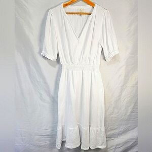 Joie %100 Cotton Gauze White Fairycore Boho Prarie Chic Blouson Beach Midi Dress